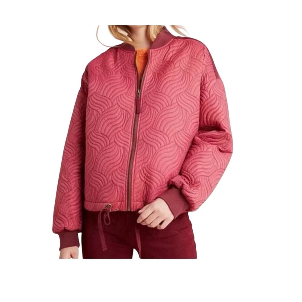 Anthropologie Pink Vicenta Quilted Bomber Jacket Size Medium